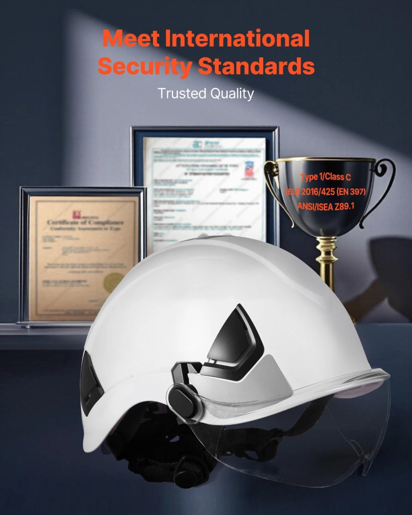 M-5015 Casco di Sicurezza da Cantiere con Visiera in ABS Bianco Regolabile a 6 Punti per Edilizia e Fai da Te