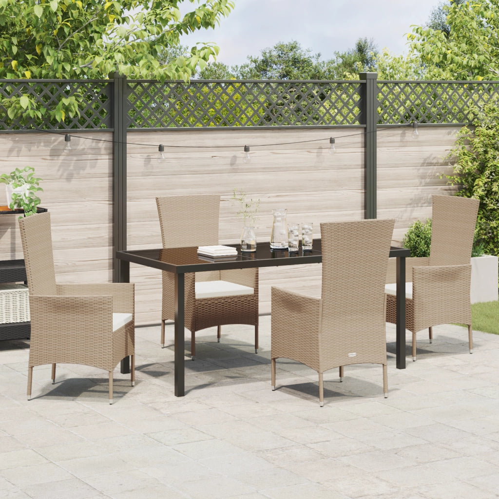 Set da pranzo da giardino 5 pezzi con cuscini in Rattan Poliester Beige