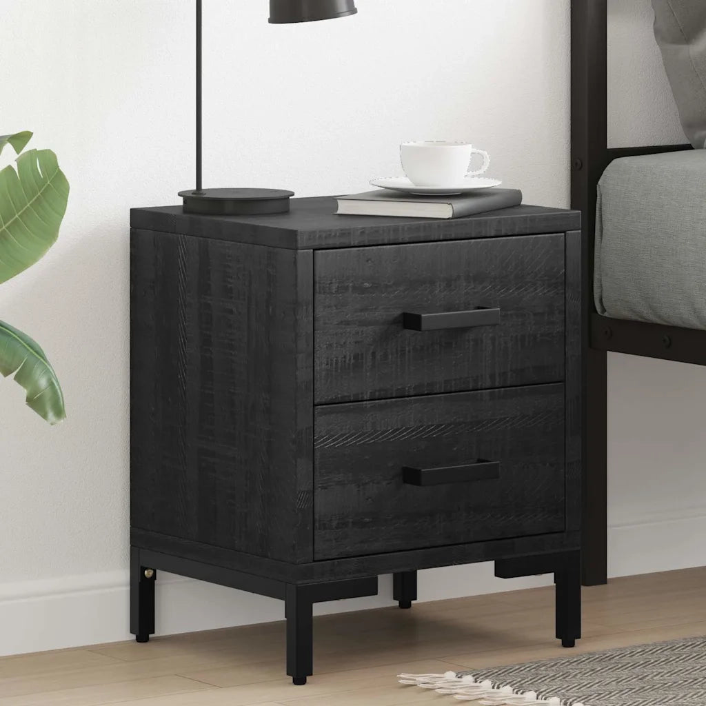 Comodini 2 pz Neri 36x30x45 cm in Legno Massello di Pino