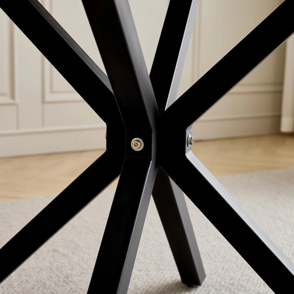 GrandCA HOME Tavolo da Pranzo con 4 Sedie, Tavolo da Pranzo Rotondo da 100 CM, Sedia da Cucina Imbottita Trasparente, Set Tavolo da Pranzo e Sedie (Travertino Giallo + Grigio)