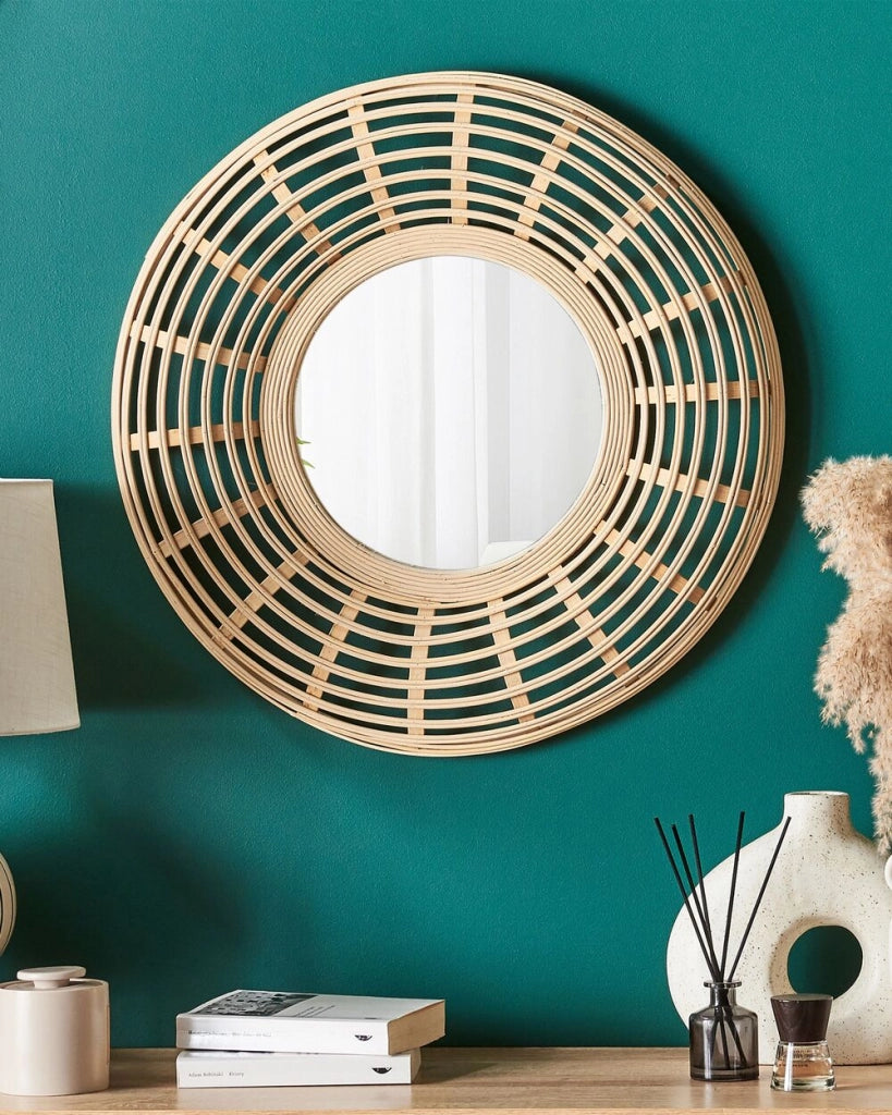 Specchio A Parete Appeso Decorazione Domestica Cornice In Bambù Rustico Design Boho Arredamento Soggiorno Camera Da Letto