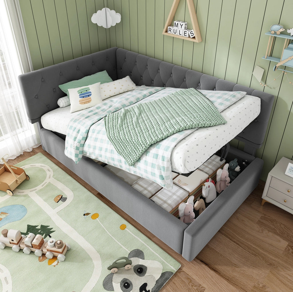 Letto con contenitore idraulico 90x190 cm in velluto grigio