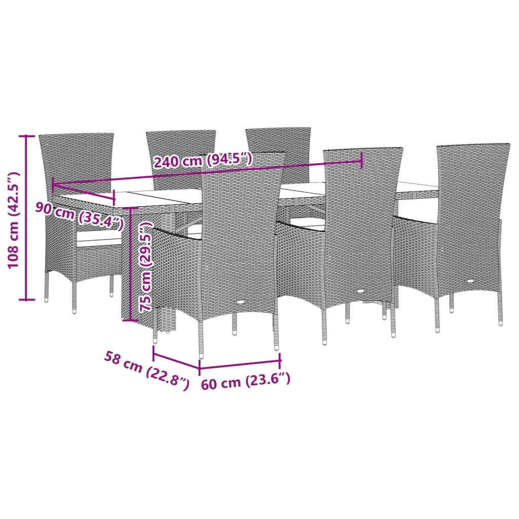 Set da Pranzo da Giardino 7 pz con Cuscini Beige in Polyrattan