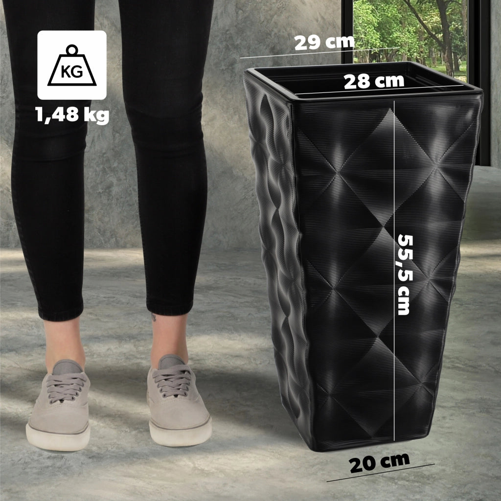 Vaso da giardino KADAX con inserto per fiori, grande, alto, per terrazza, 56 cm, nero