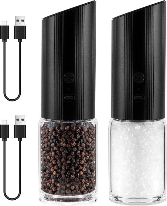 Set di Molini Sale e Pepe - Flessibilità Regolabile - Ricarica USB - Luce LED - Operazione a Una Mano