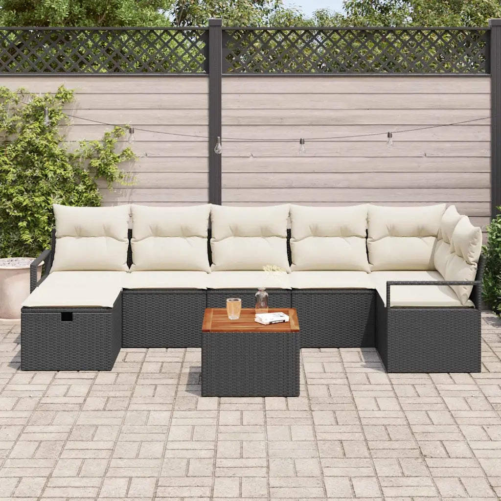 Set Divano da Giardino con cuscino 8 pcs Nero Poly Rattan