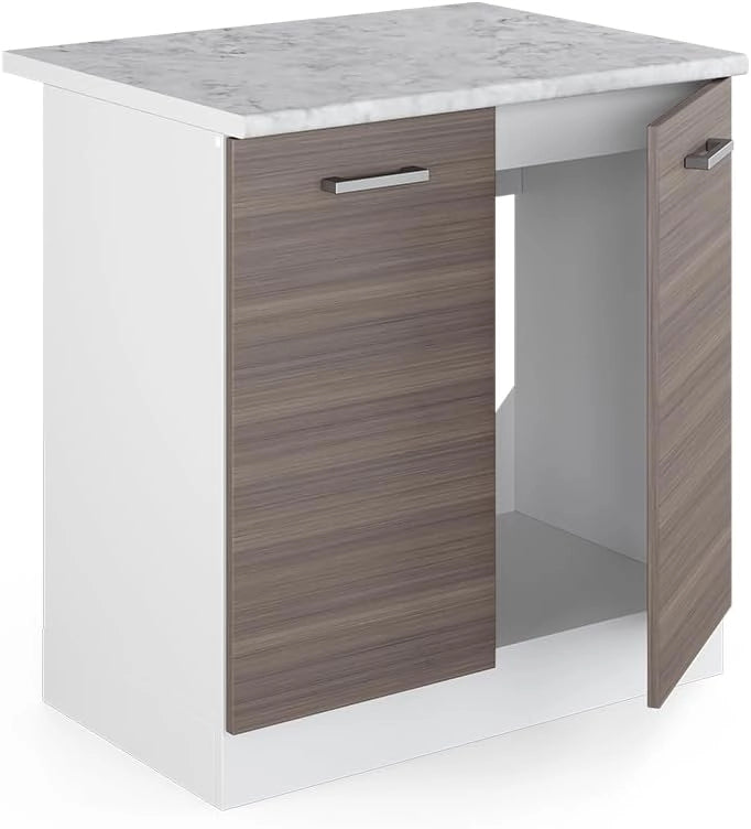 Mobile lavello cucina R-Line, Grigio nobile, 80 cm, PL Marmo, per la libera combinazione all'interno di sistemi cucina modulari