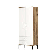 Guardaroba 2 ante Doriana, Mobile camera da letto, Cabina armadio portabiti, Armadio appendiabiti, 80x201h48 cm, Noce e Bianco
