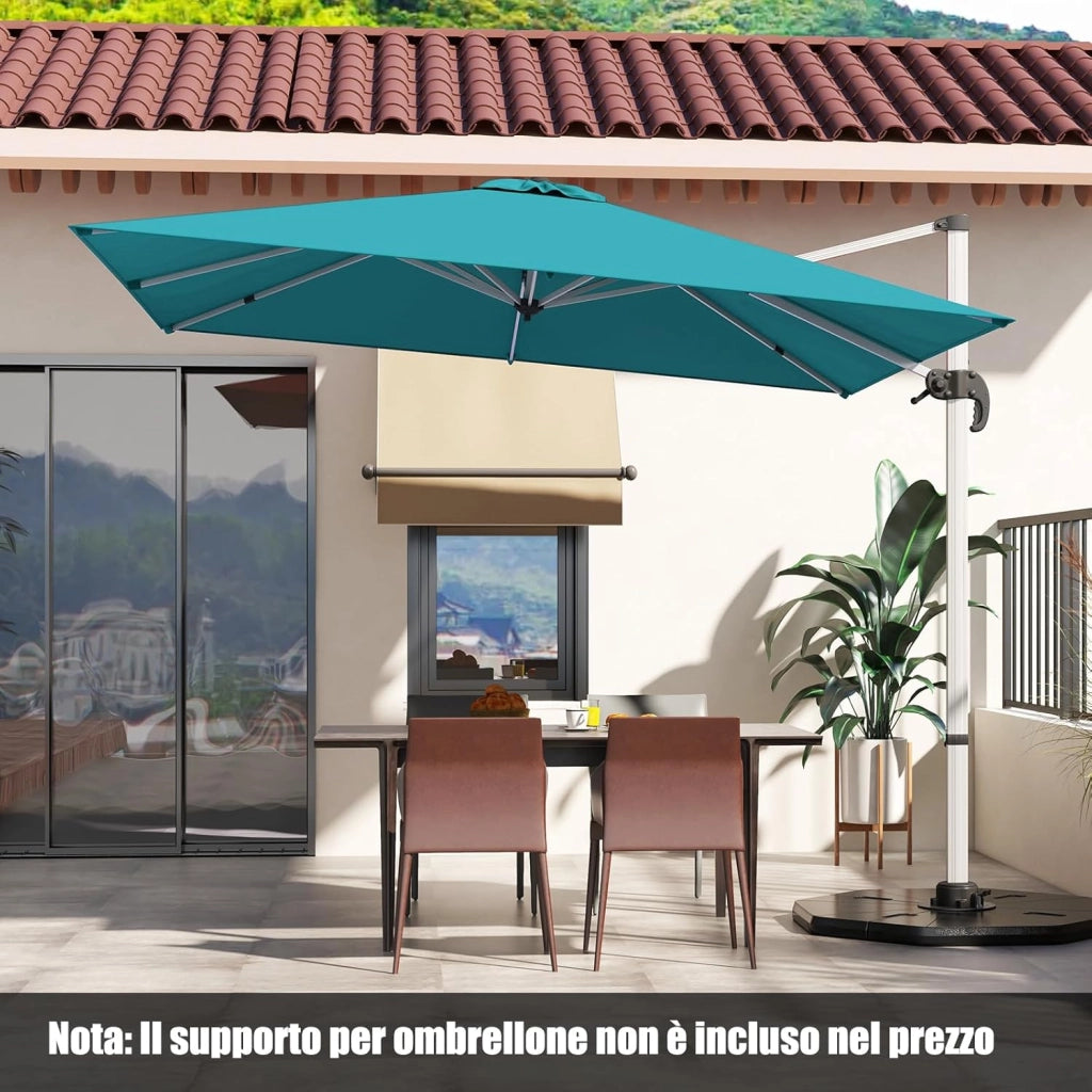 Ombrellone da Giardino 300 cm, Ombrellone Quadrato da Esterno con Rotazione a 360°, Inclinazione Regolabile, Base a Croce, 8 Stecche (Blu)