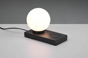 CHLOE LAMPADA DA TAVOLO NERA CON SFERA VETRO BIANCO CON BASE X RICARICA INDUTTIVA CELLULARE CON INTERRUTTORE TOUCH H. 15CM 1 LUCE ATTACCO E14