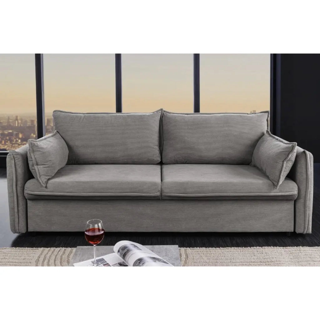 Divano dritto CALDERO grigio scuro convertibile con contenitore – Divano letto in velluto a coste con storage integrato