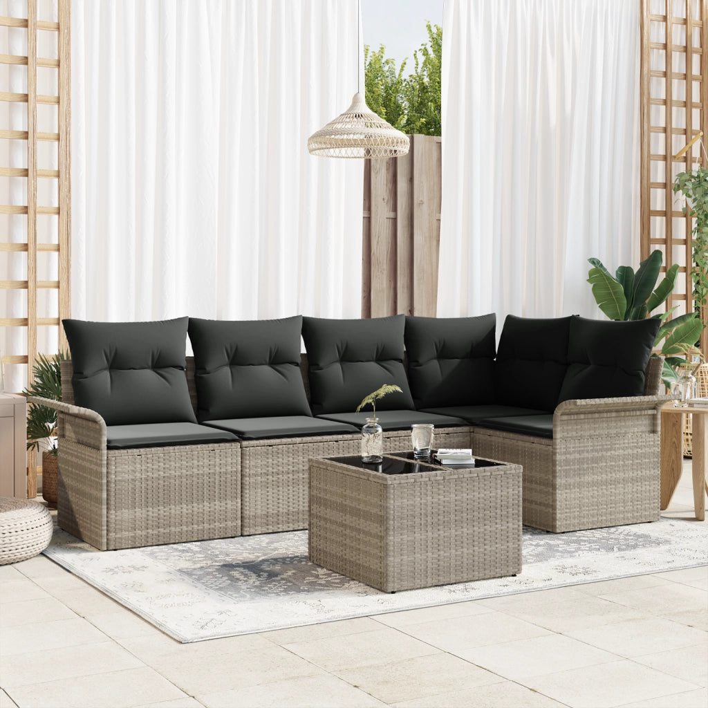 Set divano da giardino con cuscini grigio polyrattan