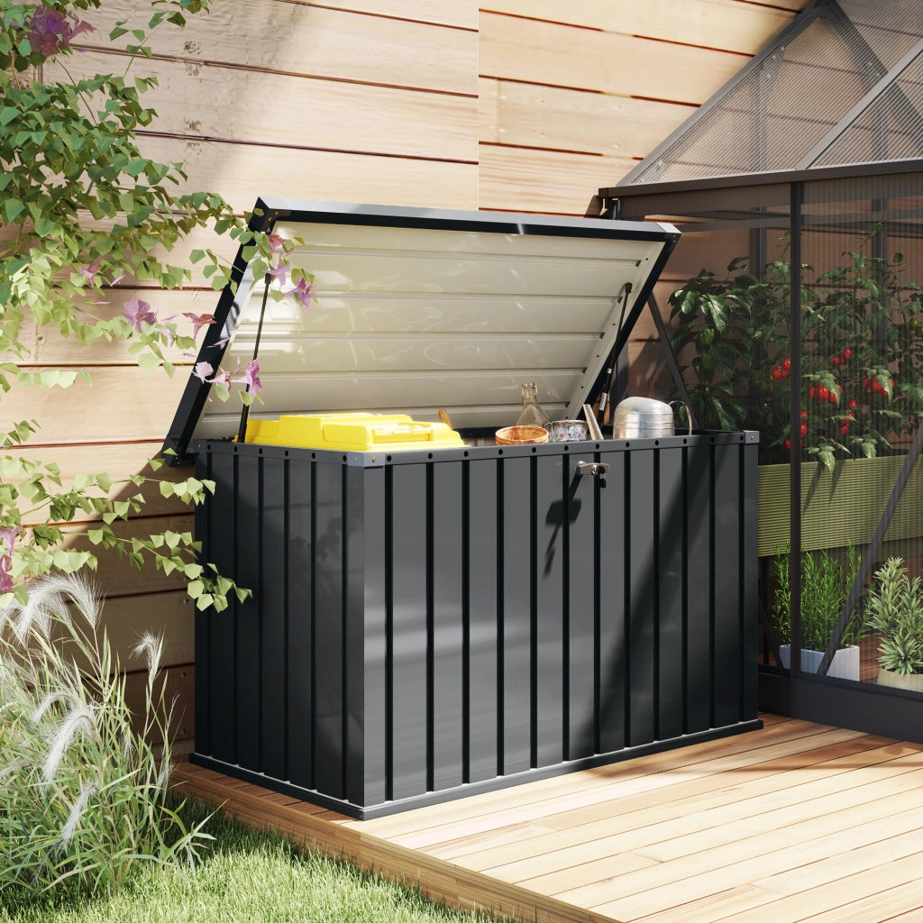Baule da Giardino in Acciaio Zincato ¨C Zephmum ¨C Grigio Scuro 124x66x72 cm