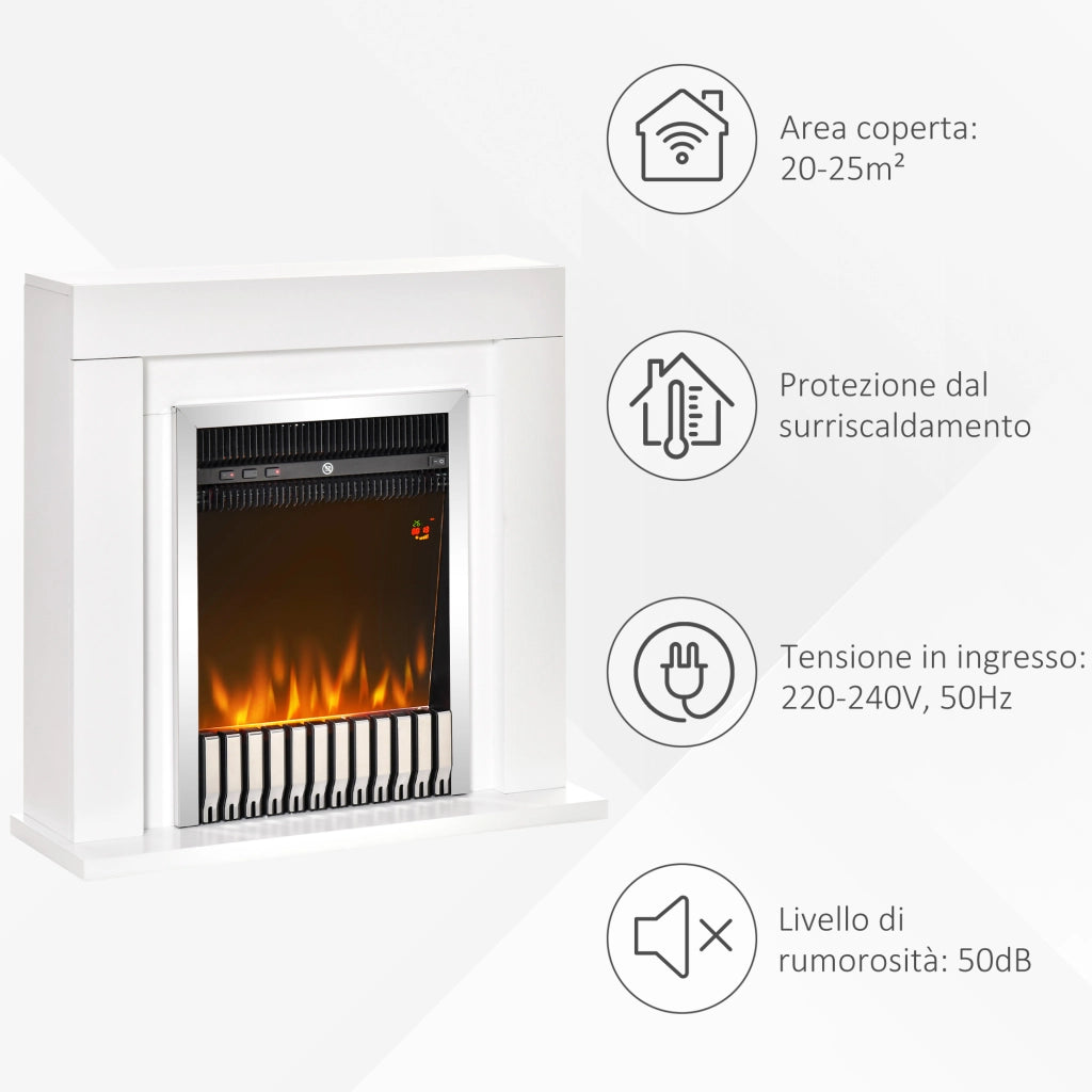 EasyComfort Camino Elettrico da Terra con Effetto Fiamma Realistico, Caminetto Elettrico con Termostato, Protezione da Surriscaldamento, Timer e Telecomando, 1000W e 2000W, 79x26x77.5cm, Bianco e Nero