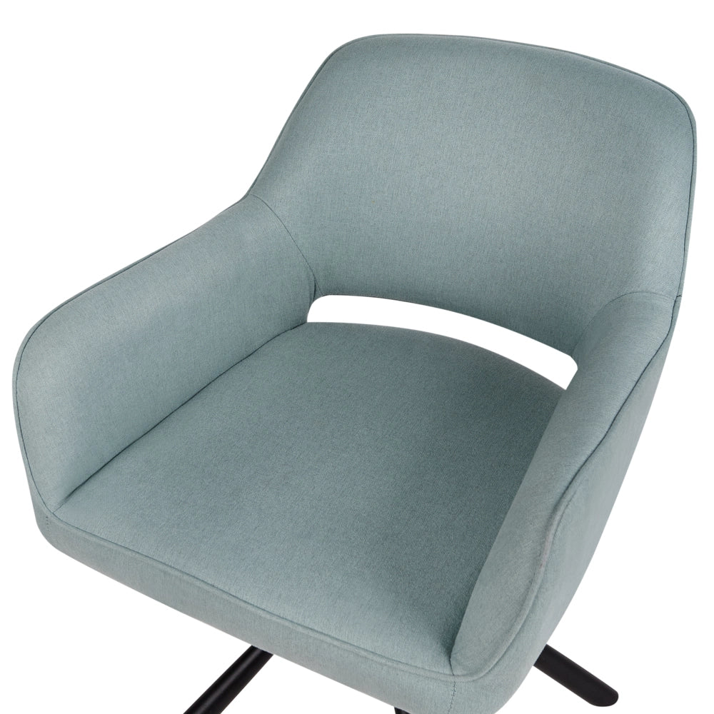 Set di 2 sedie da pranzo girevoli in tessuto azzurro  con braccioli schienale gambe in metallo nero Retro Transitional