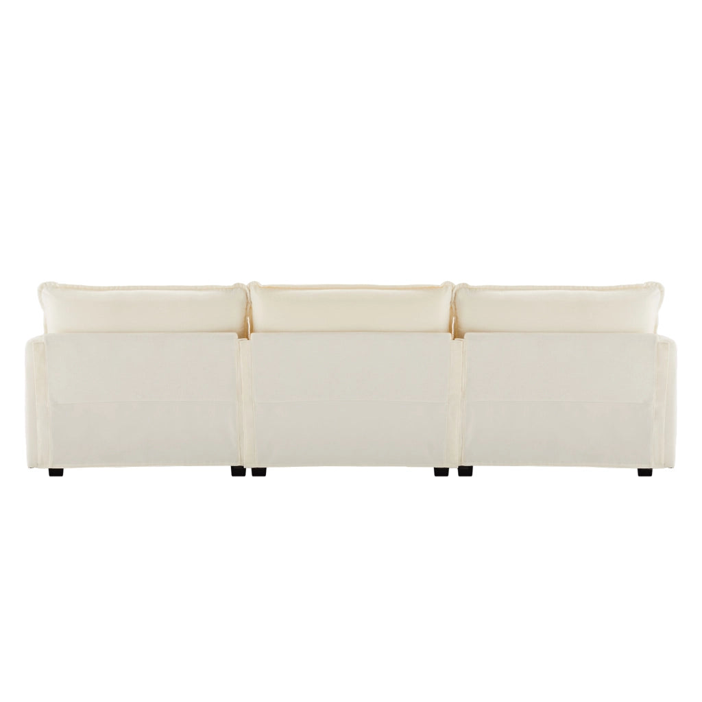 Divano 3 posti 283x147x84 cm con pouf mobile in ciniglia beige