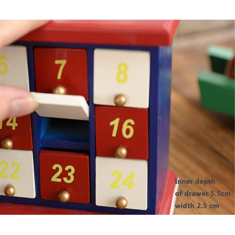 Trade Shop - Calendario Dell'avvento Babbo Natale In Legno 24 Cassetti Decorazioni Natalizie -