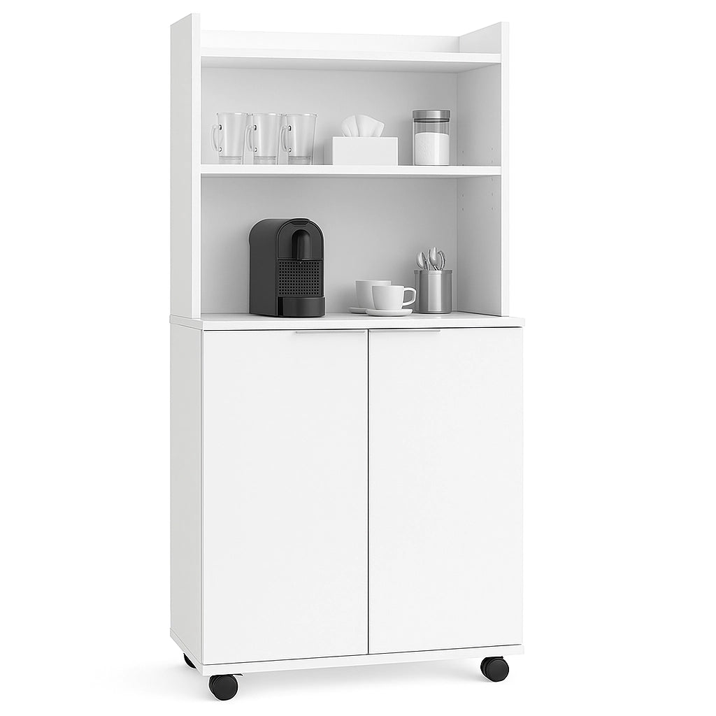 Mobile Multiuso in Legno Angolo Bar snack Ufficio Credenza con Ruote 2Ante