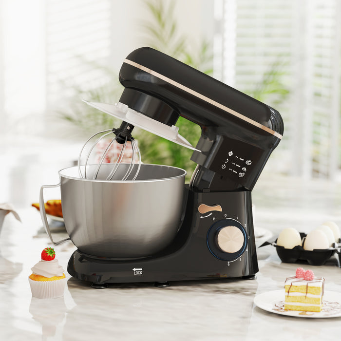 Impastatrice Planetaria da 4.5L a 6 Velocità 35x22x29 cm Ciotola in Acciaio Inox Nero