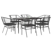 Set Pranzo da Giardino 7 pz Nero con Cuscini Polyrattan Vetro 3334503