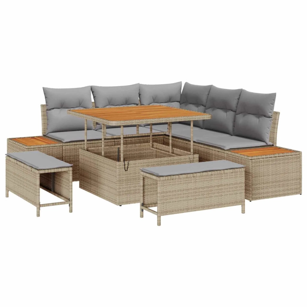 Set Divano da Giardino con cuscino 8 pcs Beige e Grigio Chiaro 3363297