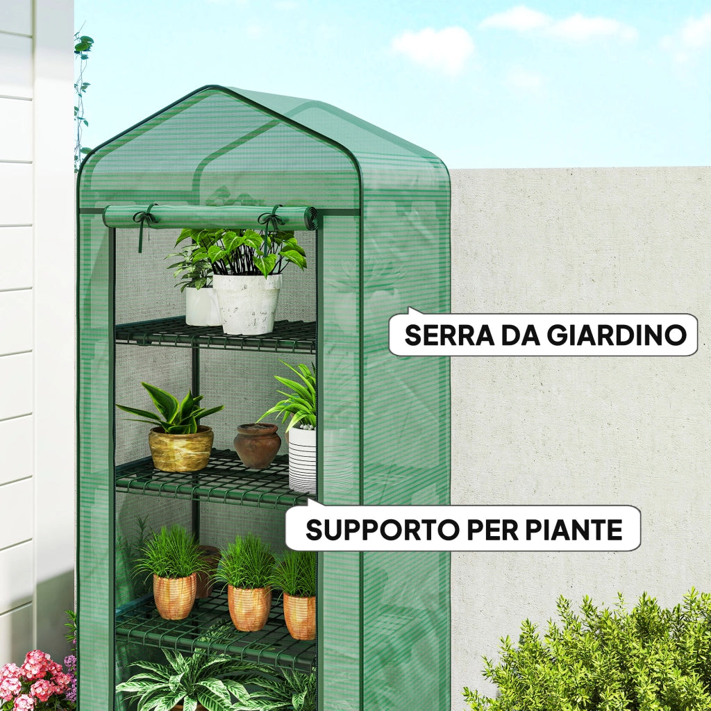Serra da Balcone a 4 Livelli con 4 Rotelle e Ingresso Avvolgibile, in Acciaio e PE, 69x50x165 cm, Verde