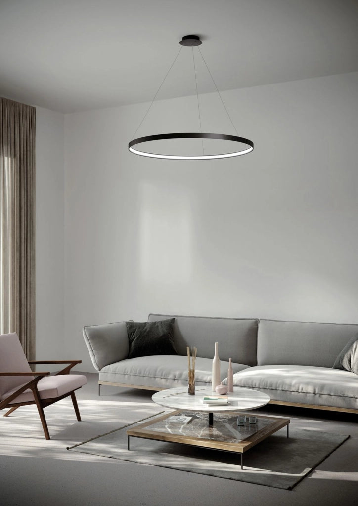 ANELLO SOSPENSIONE NERO VERNICIATO DIAM.78cm 3000K 3068LM 47W DIMMERABILE PUSH