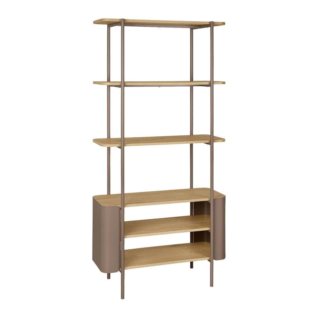 Libreria in metallo curvato e legno a 6 livelli, marrone