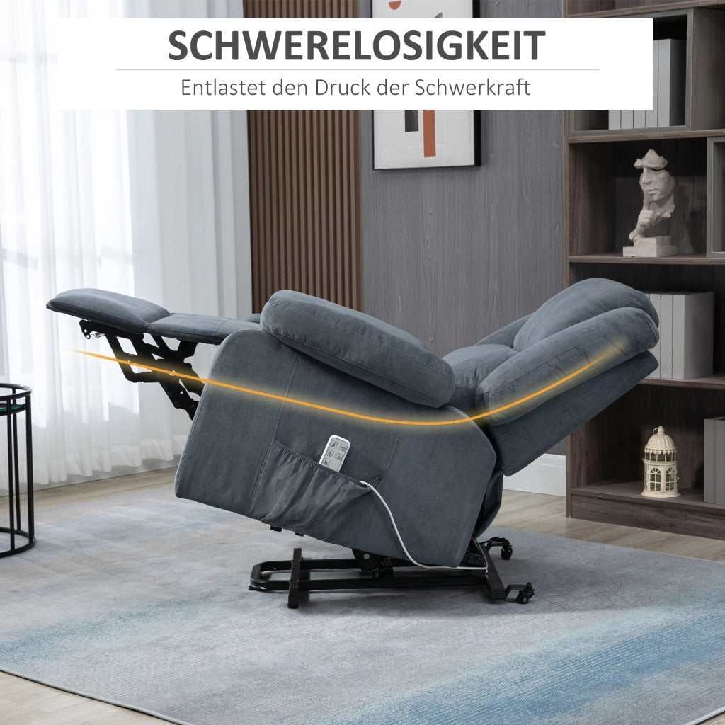 Poltrona relax alzapersona ¨C Xylo ¨C tessuto velluto grigio scuro reclinabile elettrica con telecomando 92x93x105