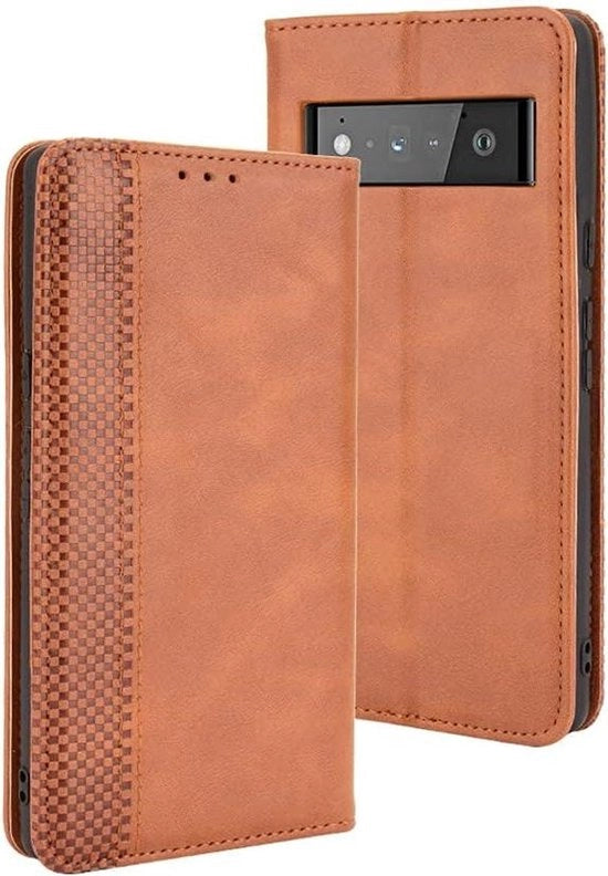 Portafoglio Retro Stile per Google Pixel 6 Pro - Marrone - Portafoglio PU/TPU con Cartelle e Slot Standard