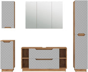 Set di mobili da bagno Lotta, Grigio, 119.2 cm, composto da mobile sottolavabo, specchiera, colonna, base media e pensile