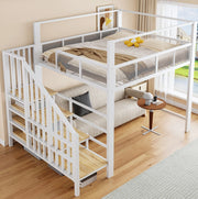 Letto a soppalco 140x200 cm con baldacchino; scala portaoggetti in metallo bianco