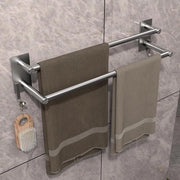 Maniglione per asciugamani autoadesivo | SUS 304 Rvs | Supporto asciugamani per bagno | 17.5" 2 livelli | Montaggio a parete con maniglioni opachi a doppio braccio | Maniglioni di appoggio per asciugamani in legno