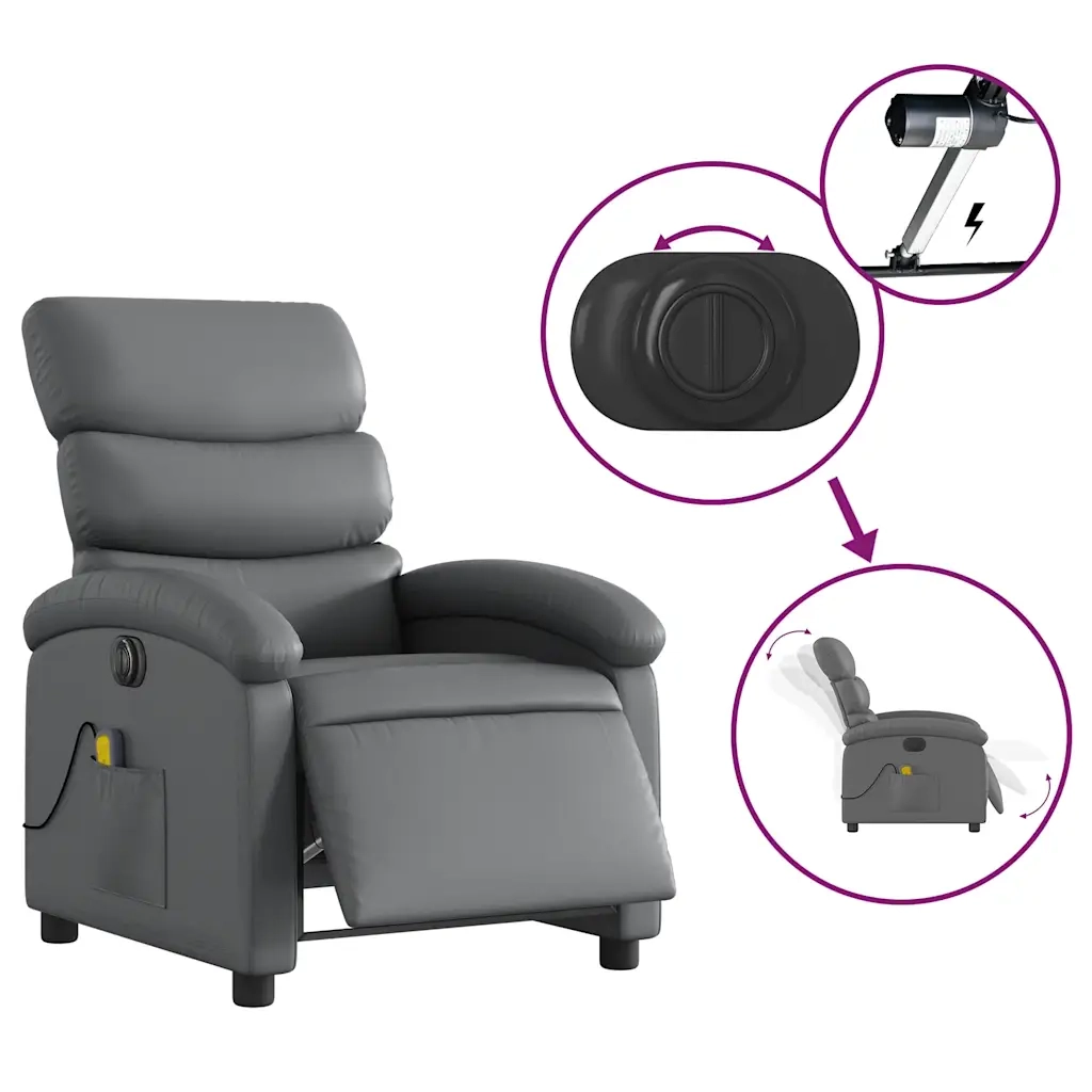 Poltrona Massaggiante | Sedia Relax Elettrica Reclinabile Grigio Similpelle
