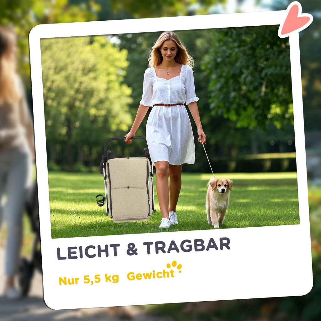 Carrello pieghevole in alluminio per cani e gatti fino a 10 kg con finestre a rete, ruote e freno, khaki
