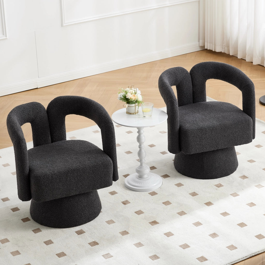 POLTRONA girevole 360° 67x55x74 cm in bouclé grigio scuro