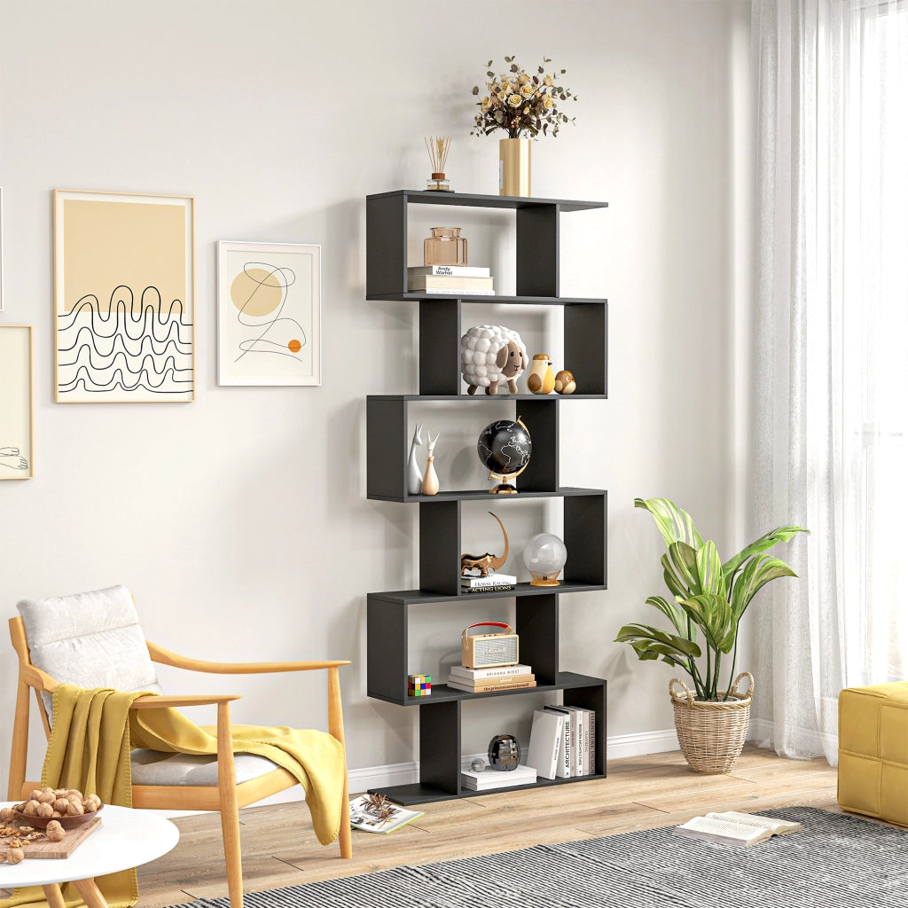 Libreria a Zig Zag Design Contemporaneo ¨C Zephmum ¨C 6 Ripiani 80x23x192 cm Nero