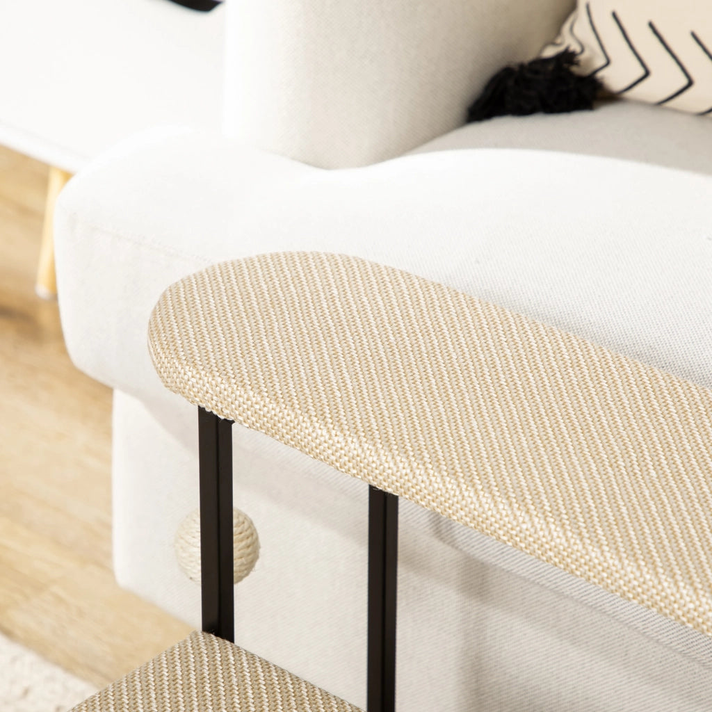 Scala per Gatti 3 Gradini con Giocattolo Sospeso e Tiragraffi ¨C Minimal ¨C 47x45x47 cm Crema e Nero