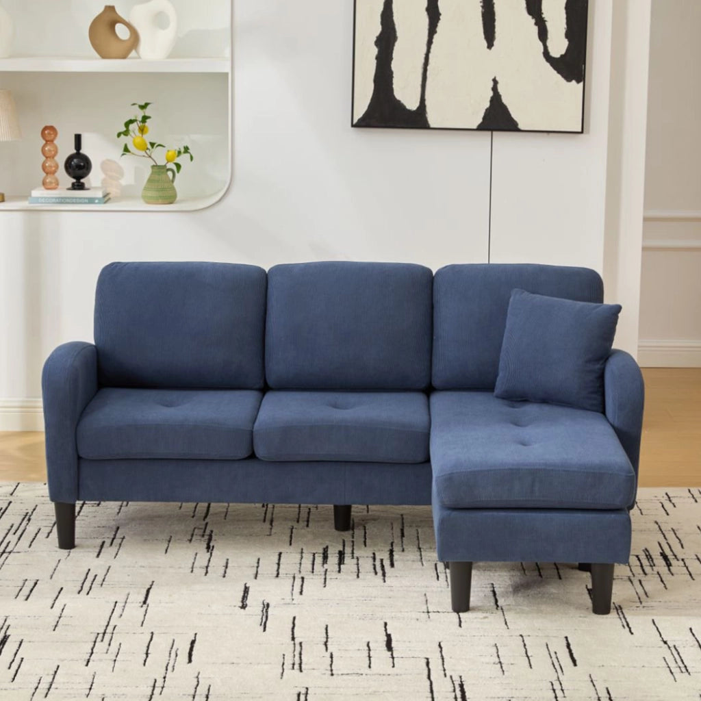 DIVANO angolare modulare 166x118x77 cm in cord Blu con chaise longue