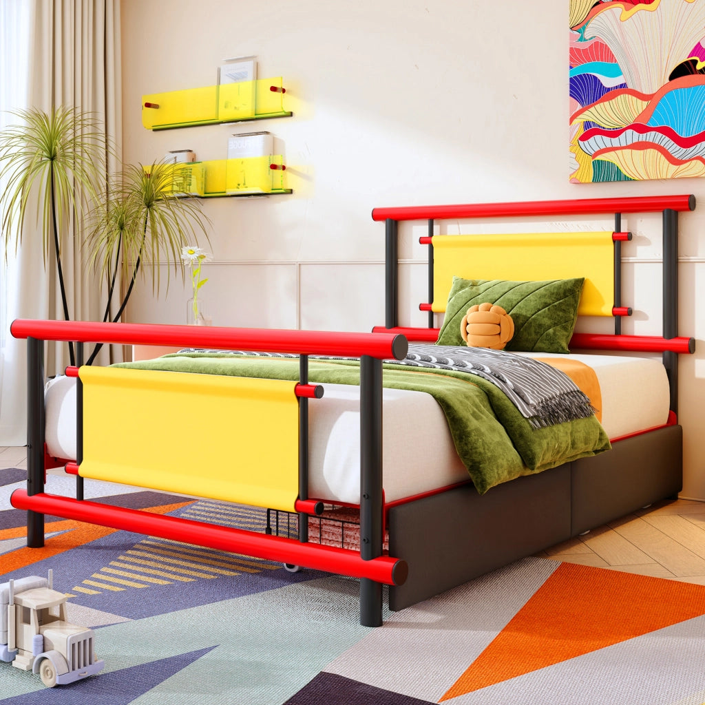 Letto in metallo per bambini 90x200 cm con cassetti struttura in acciaio robusto letto singolo compatto ideale per camere da letto dei bambini