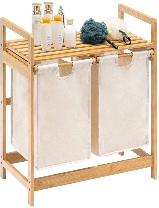 Asciugamano con Struttura in Bambù - Bianco - 2 Asciugacapelli Riscaldabili - 73 x 64 x 33 cm