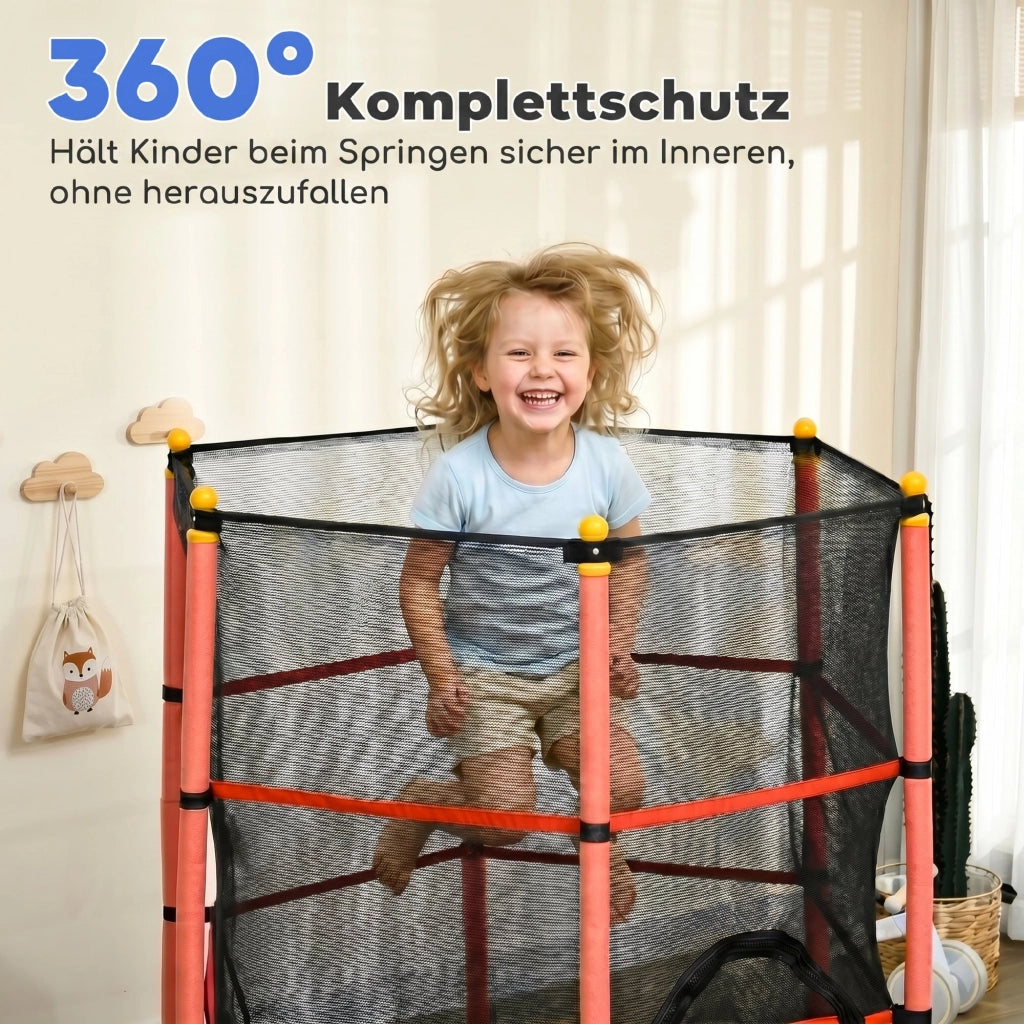 Trampolino per bambini ¨C zephmum ¨C ?163 cm, rete di sicurezza, interno ed esterno, 50 kg, rosso