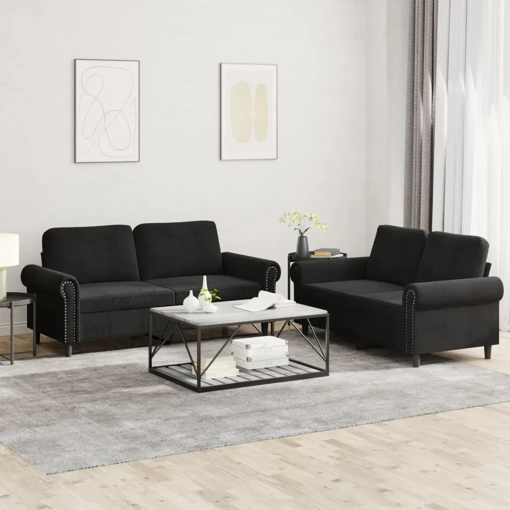 Set di Divani 2 pz con Cuscini Nero in Velluto 3202215
