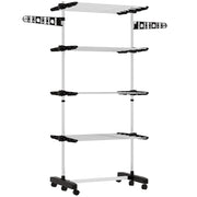 Stendino Verticale 4 Ripiani Regolabili 142x55x172 cm in Acciaio e Plastica Nero e Argento