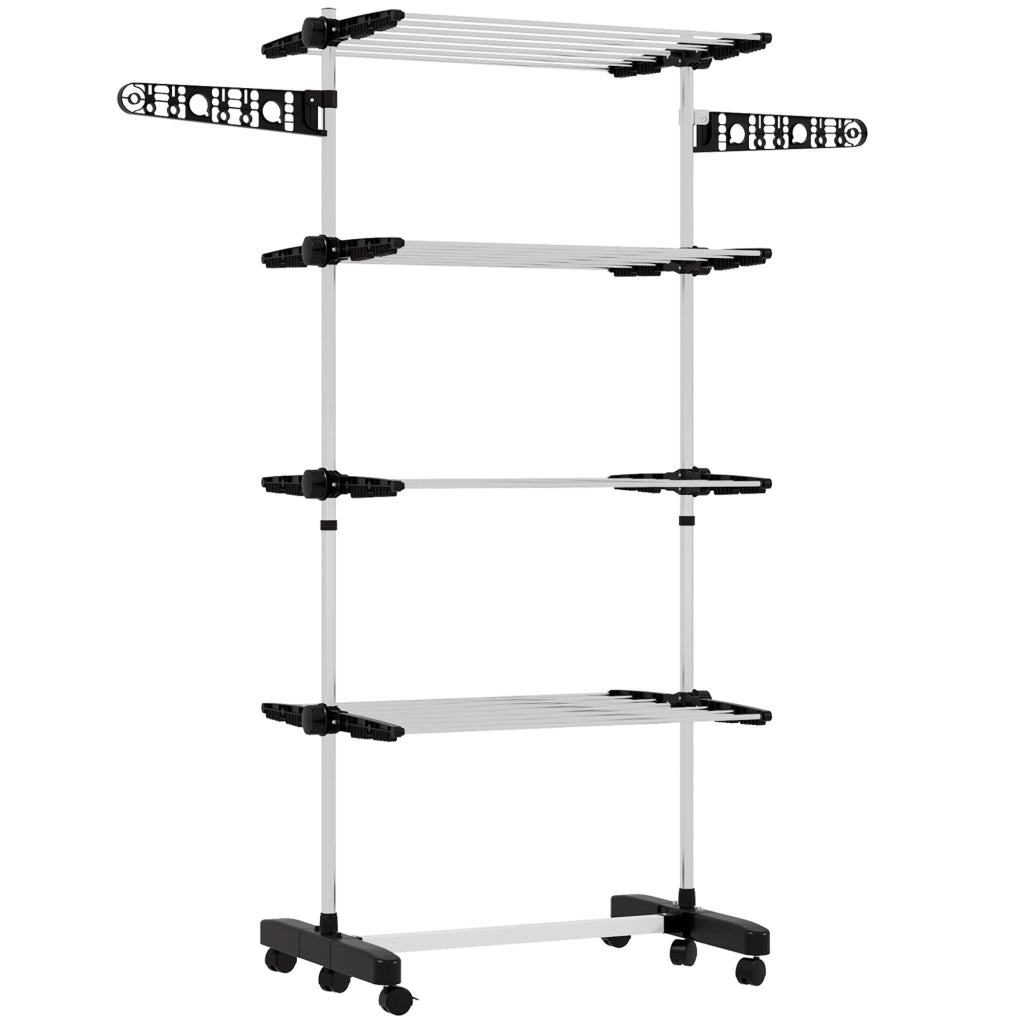 Stendino Verticale 4 Ripiani Regolabili 142x55x172 cm in Acciaio e Plastica Nero e Argento
