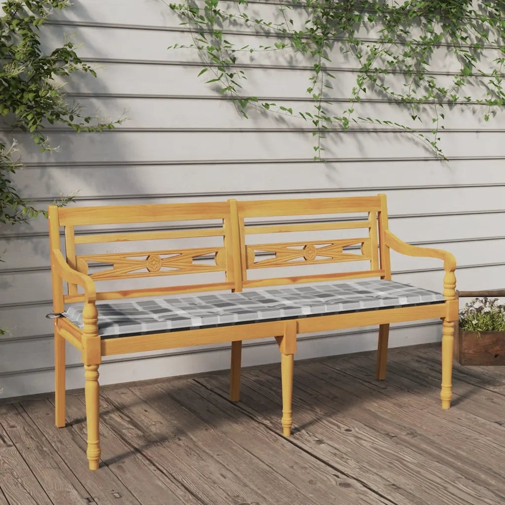 Panca da Giardino | Panchina Batavia con Cuscino Motivo Grigio 150 cm Massello Teak