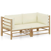 Set di mobili da giardino mobili da esterno set da 2 pezzi con cuscini bambù bianco crema 02_0015881