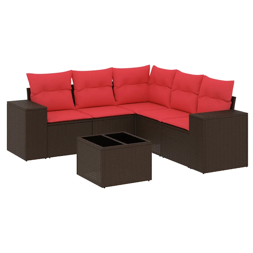 Set Divani da Giardino 6 pz con Cuscini Marrone in Polyrattan 3222563