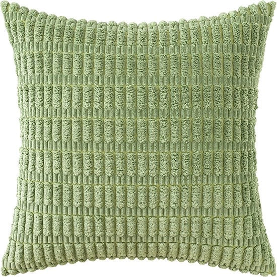 Pacco di 2 copri cuscino decorativi in corduroy, copri cuscino morbidi a strisce in stile boho, decorazione moderna per la campagna per divano, salotto, divano letto, solo copri cuscino (45*45 cm) - verde erba - 45*45cm