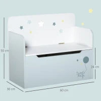 Panca Contenitore con Schienale in Legno per Bambini da 3-6 Anni, 60x30x50 cm, Azzurro